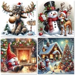 Gemozaic 4팩 크리스마스 다이아몬드 페인팅 키트, 사슴, 눈사람, 놈, 하우스 아트 선물용 홈 월 장식용 보석 12x12인치 G9069-G9072-US... 