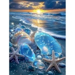 비치 다이아몬드 페인팅 키트 - 아트, 조개껍질 보석 공예 선물, DIY 5D 아트 가정용 벽 장식 선물로 완벽 (16x12 인치) G7843 : 앤젤셀렉트