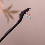 흑단비녀 수공예 분홍꽃 드롭 뒤꽂이 한복 헤어핀 전통 헤어악세사리 : 여우보리