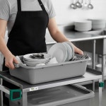 소로 에센셜 - 21-1/4인치 x 15-1/2인치 5인치 깊은 상업용 버스 박스 통 회색 플라스틱- 토트 유틸리티 음식 서비스 세척 대야 식기 보관 정리함... 