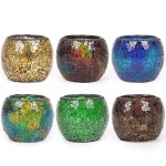 티라이트용 랑코 유리 보티브 캔들 홀더, 로맨틱 수제 파티, 6세트, 크랙 홀더 중앙 모자이크 테이블 티라이트 램프, 아로마테라피... 