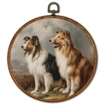 KSDUT 레트로 도그 월 아트 데코 - 뉴트럴 미드 센추리 모던 캔버스 프레임 행잉 프린트, 소박한 코티지코어 앤티크 동물 원형 아트워크... 