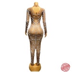 반짝 이는 라인 석 진주 메쉬 롱 드레스 여성 가수 바 콘서트 무대 공연 의상 생일 파티 투명 : 벨로조