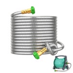 15피트 길이의 짧은 금속 정원 호스(여성 대 여성 커넥터 포함), 호스 릴용 스테인리스 스틸 소형 리더 호스, 길고 유연하며 가볍고 무거운 수도관... 