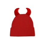 할로윈 데빌 혼 비니 모자 여성용 남성용 부드러운 니트 따뜻한 가을 겨울 Y2k 재미있는 파티 고트 이모 해골 Beige One Size : 생활득템