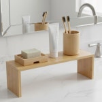 싱크대 선반 위의 맹크시 대나무 정리함 - 나무 받침대 비누 스탠드가 있는 농가 욕실 장식 : 부광MNC