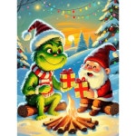 크리스마스 다이아몬드 아트 키트, 초급 라운드 풀 드릴용 귀여운 페인팅 선물용 액세서리가 포함된 도트, 홈 월 장식 12X16인치 : 0트렌디픽0