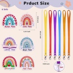 초등학교로 돌아가는 교실을 위한 나무 보호 무지개 홀 패스 6종 세트 깨지지 않는 랜야드와 교실 도서관 간호사 사무실을 욕실 6 : 미쿡바잉존