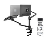 OL-3L 알루미늄 합금 높이 조절식 데스크탑 듀얼 암 17-32인치 모니터 스탠드 + 12-17인치 노트북 풀 모션 마운팅 암(OLL-3L-B) OL-3L-B... 