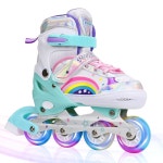 모든 바퀴가 켜진 여아를 위한 조절가능 LJPYMX 인라인 스케이트, 용 초급 실내 스포츠를 재미있는 조명 여아 스케이트 Large Rainbow... 