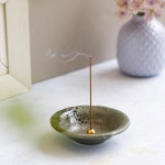 아사유 스틱용 일본산 소형 향 홀더 4.88인치(124mm), - 및 황동 재 세라믹 캐처 세트 회색 향로 전통 Blue : 스스바