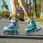 4-12세 남아용 슈퍼 영스터 걸 인라인 스케이트, 8-12세 청소년용 조절가능 라이트 업 롤러 여성 초급 블레이드 : 퍼플제3