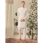 코튼 쿠르타 프로 에틱 스타일 개발자 남성용 순면 격리 자수 | 전통 인도 축제 (A-126) Cream Medium : 탑티어셀렉트