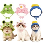3Pcs 개구리와 꽃 고양이 모자, 재미있는 토끼 모자 작은 강아지 귀여운 진주 니트 반려동물 생일 할로윈 크리스마스 부활절 파티 의상 세트... 