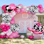 95pcs 카우걸 핑크 풍선 아치 갈 랜드 세트 부츠 모자 암소 패턴 알루미늄 필름 농장 테마 생일 : 반월마켓20