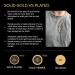 남녀용 솔리드 14K 옐로우 골드 크로스 목걸이, 안티 타니시, 광택 처리된 펜던트 프리미엄 보석 상자가 있는 리얼 14캐럿 피스, 수공예 가보... 