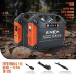 30W 태양광 패널이 장착된 AIMTOM 155Wh 휴대용 발전소 150W 피크/110V AC, 18W USB-C, USB-A 2배 및 12V DC 캠핑, 가정, RV, 여행 비상... 
