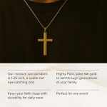 남녀용 솔리드 14K 옐로우 골드 크로스 목걸이, 안티 타니시, 광택 처리된 펜던트 프리미엄 보석 상자가 있는 리얼 14캐럿 피스, 수공예 가보... 