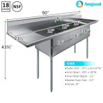 AmGood 스테인리스 스틸 준비 및 유틸리티 싱크 304 레스토랑 주방 세탁소 차고 NSF 23인치 x 90인치 세 그릇 배수판 2개 : Jaso