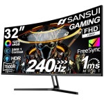 SANSUI 32인치 커브드 240Hz 게이밍 모니터 고 주사율, FHD 1080P 게이밍 PC 모니터 HDMI DP1 4, 커브드 1500R, 1Ms MPRT, HDR, 메탈... 