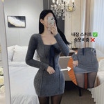 H가양미인 | 당일/ 미인 앙고라set 국내제작 스퀘어 리본 크롭 탑 + 밴딩 슬림핏 스커트 H라인 슬림핏 투피스 코디세트 셋업 섹시 글램룩 연말룩 파티룩...