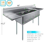 키치퀴프 스테인리스 스틸 준비 및 유틸리티 싱크 304 레스토랑 주방 세탁소 차고 NSF 23인치 x 90인치 세 그릇 배수판 2개 1 23 in... 