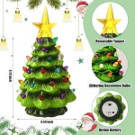 그린스밸리 4팩 세라믹 크리스마스 트리 테이블탑 장식, 스타 토퍼로 미리 손으로 그린 멀티 컬러 LED 조명 레진 피규어 배터리, 홀리데이 테이블... 