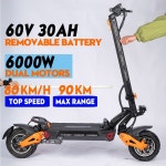H9 듀얼 모터 전기 스쿠터 11인치 3000W 60V 30AH 강력한 범위 45 LES 50MPH 성인용 접이식 고속 DS 1R Bla orange : WestMint