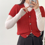 허그미 퍼프 니트 반팔 가디건 A0938 : 어썸하비