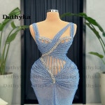 Dathyka Bling Tulle 댄스  드레스 라인 석 민소매 lllusion Backless 지퍼 Sweetheart Brush Train Vestido De Gala Cu : 미주일레