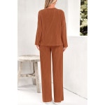 프리티가든 여성 2종 세트 2025 가을 부드러운 편안한 라운지 긴팔 잠옷 니트 산후 : 대하나