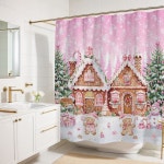 졸리코 진저브레드 하우스 샤워 커튼 핑크 크리스마스 욕실 세트 맨 캔디랜드 폴리에스터 패브릭 욕조 장식 12 72 x 인치 : 1027오픈마켓