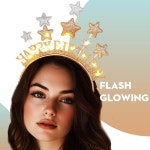 아체로나 라이트 업 스타즈 헤드밴드 LED 골드 생일 헤어밴드 빛나는 축하 크라운 글리터 헤어 액세서리 여성용 Gold 1 Count (Pack of 1)... 