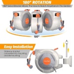 접이식 정원 호스 릴 5/8 x 65피트, 자동 되감기 기능이 있는 벽걸이 호스 릴, 길이 조절 잠금 장치, 9패턴 노즐, 180 회전 브래킷 65FT... 