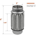 RP 놀라운 출력, 2팩 인치 입구 배기 플렉스 파이프, 2 ID x 6 길이 유연한 튜브, 스테인리스 스틸 더블 브레이드 헤비 듀티 범용 핏 머플러... 