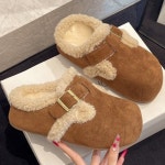 H3066 스웨이드 시어링 양털 뮬 클로그 털슬리퍼 4CM굽 겨울 데일리슬리퍼 사무실실내화(2/C) : ROSY CABINET