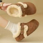 H3066 스웨이드 시어링 양털 뮬 클로그 털슬리퍼 4CM굽 겨울 데일리슬리퍼 사무실실내화(2/C) : ROSY CABINET