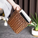 손잡이가 내장된 브라운 위커 쓰레기통 - 가정 및 사무실용 다기능 미니 고급 장인 정신을 갖춘 컴팩트한 디자인과 내구성 있는 건축물 Beige... 