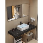 간이 벽걸이 대리석 세면대 민박 화장실 세면대 세트 호텔 대량 세면대 1 60대 대야 테두리 없는 둥근 거울 오금물 : 트렌드픽샵 004