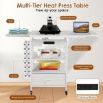 3단 이동식 열 프레스 테이블, 비닐 롤 홀더가 있는 접이식 전달 기계 스탠드, DIY 승화 티셔츠 모자 캡 전사 프린터를 위한 충전 스테이션이 롤링... 