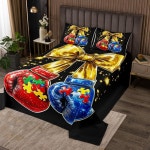 남자 소년 애호가를 위한 복싱 커버렛 스포츠 선물 세트 어른 퀼트... 침대와 황금 보크노트 3D 빌딩 블록 포함 Blue Pink Twin : 3star커머스