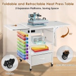 3단 이동식 열 프레스 테이블, 비닐 롤 홀더가 있는 접이식 전달 기계 스탠드, DIY 승화 티셔츠 모자 캡 전사 프린터를 위한 충전 스테이션이 롤링... 