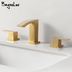 닦았 골드 분지의 수도꼭지 사각형 듀얼 핸들 3 구멍 3 PC 데크 장착 싱크 믹서 따뜻한 것과 차가운 욕실 탭 : 한강무역상사24