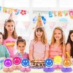 ZPMC 6pc 스마일 페이스 생일 장식 프레피 센터 다채로운 무지개 생일을 위한 해피 파스텔 파티 용품 학교로 돌아가기 Animal... 