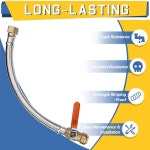 1팩 GUOFIS 스테인리스 스틸 브레이드 플렉시블 온수기 커넥터, 볼 길이 15인치 호스(HOES037) 3/4인치 밸브 핏 푸시 x FIP, 1 12 Inch... 