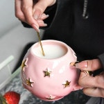 세라믹 별이 빛나는 하늘 컵 반짝이는 고급스러운 디자인 화려한 크리에이티브 생일 선물 손잡이 : 소유사