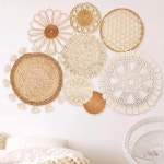 보헤미안 벽걸이 바구니  8개 세트  평면 직조 둥근 태슬  흰색 마크라메 태피스트리 수제 아트 : 미주피삼