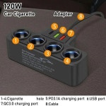 120W 자동차 시가 라이터 어댑터 12V/24V 4 소켓 3.1A 고속 충전기 USB + QC3.0 액세서리 포트 : 길성마켓1