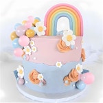 보호 케이크 토퍼 코아덤 26개 히피 테마 플라워 블루 도그 그루비 웨딩 파티 용품을 위한 파스텔 볼 장식 : 마미픽01