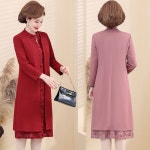 우아한 어머니 스커트 양복 정장 여성 가을 패셔너블한 퍼플 핑크 XL (최대 55kg) : 지꾸는여기